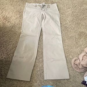 Tan khaki pants. Boot cut